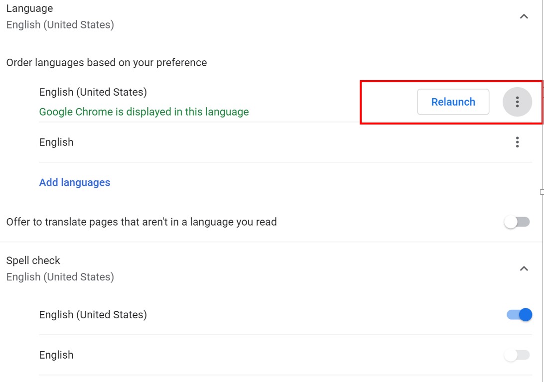 Relaunch Language in Google Chrome