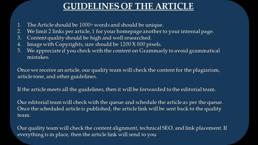Guidelines of the Article