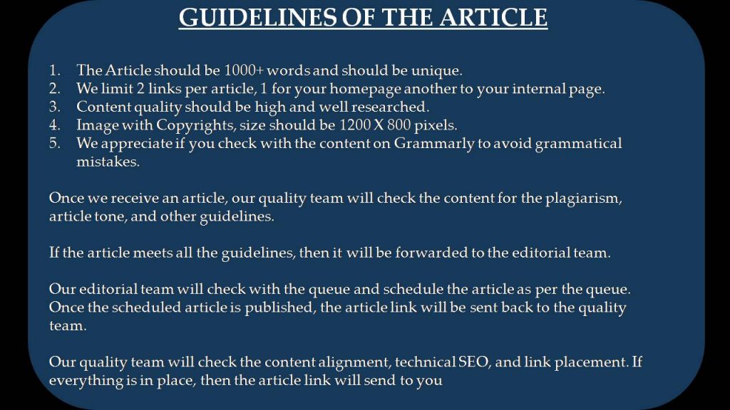 Guidelines of the Article