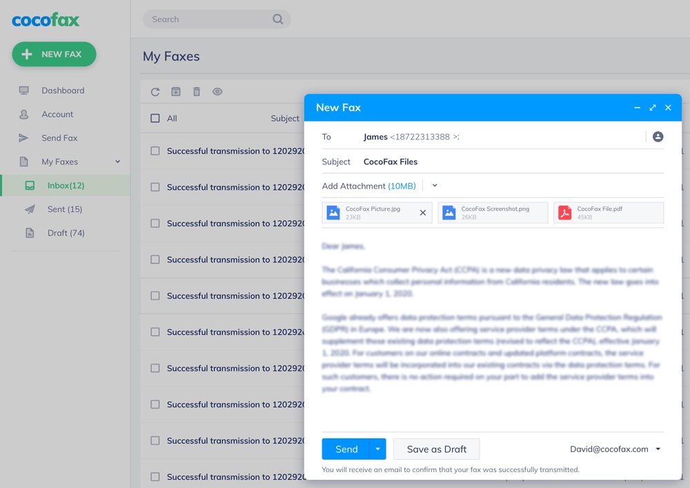 Fax Online via Dashboard 2