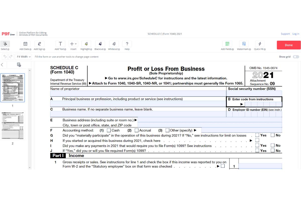 Schedule C Instructions For Self Employed To File Form 1040