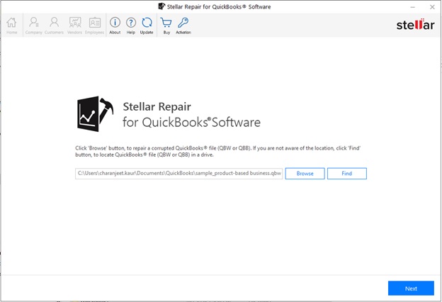 Once the file gets selected, click Next to proceed with the repair process