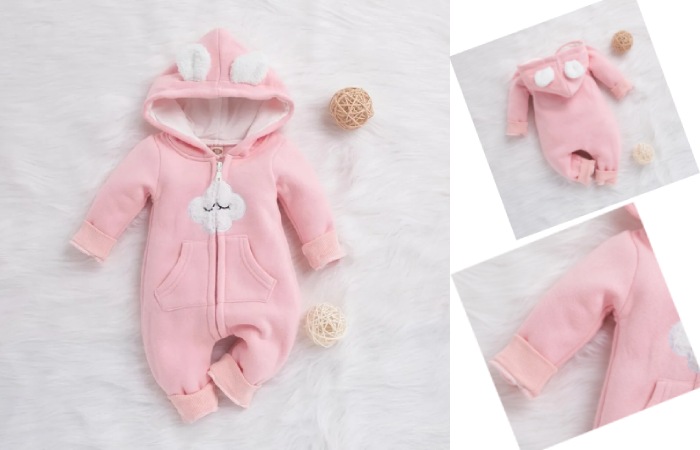 Cloud Style Hoodie Long Sleeve Baby Jumpsuit Pink