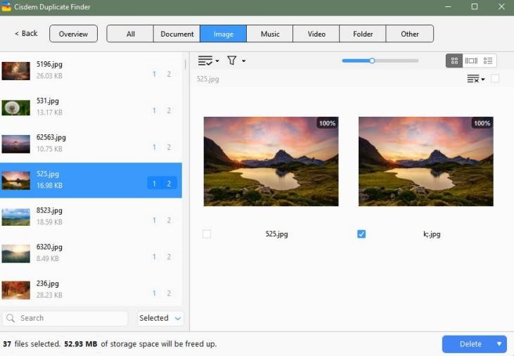 View the detected duplicate files on your computer.