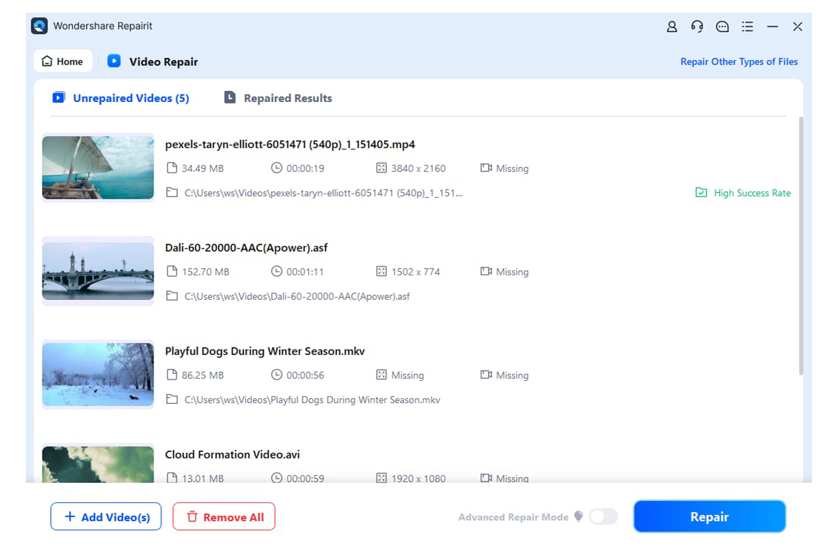 start the process and click repair
