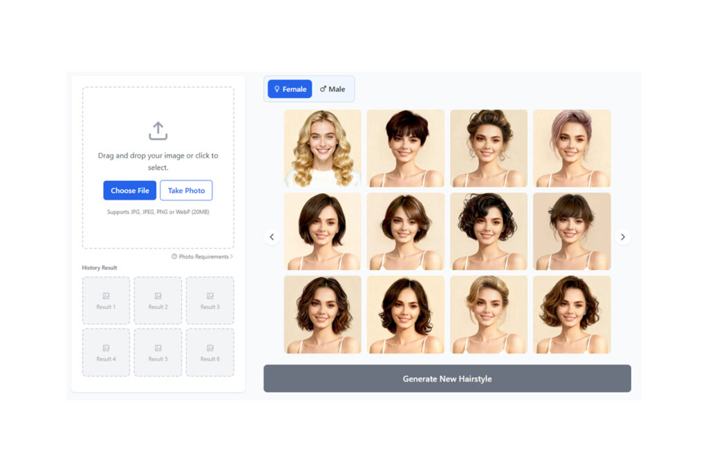 Screenshot of RightHair.ai showing a before and after visualization tool