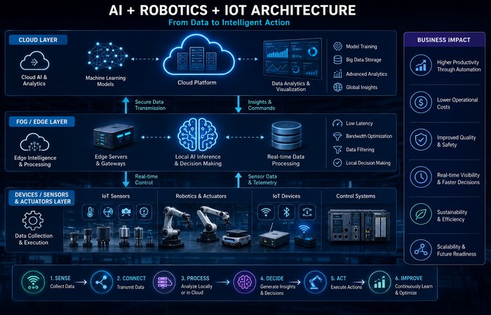 Robotics and IoT AI: The Complete Guide (2026) 4 ai robotics iot architechture