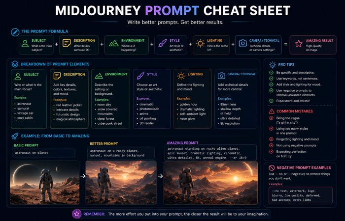 Midjourney: Complete Guide to the AI Image Generator 5 midjourney prompt cheat sheet