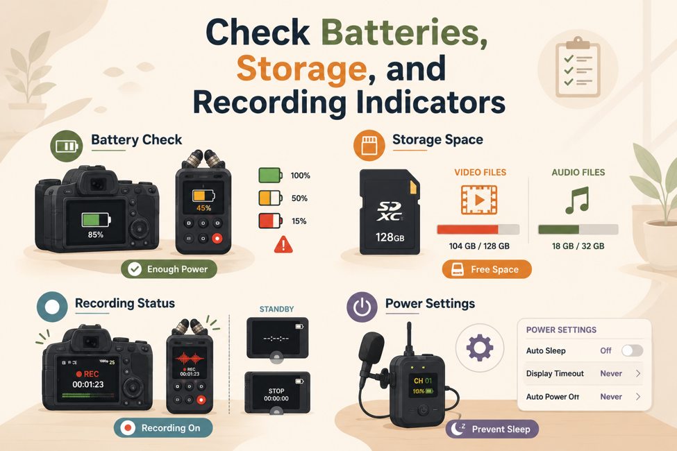 How to Prevent Audio Sync Problems When Recording Video Separately 2 camera mic checks prevent sync problems