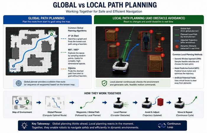 Robot Navigation & Autonomy: How Robots Localize, Plan, and Move 4 global vs local path planning