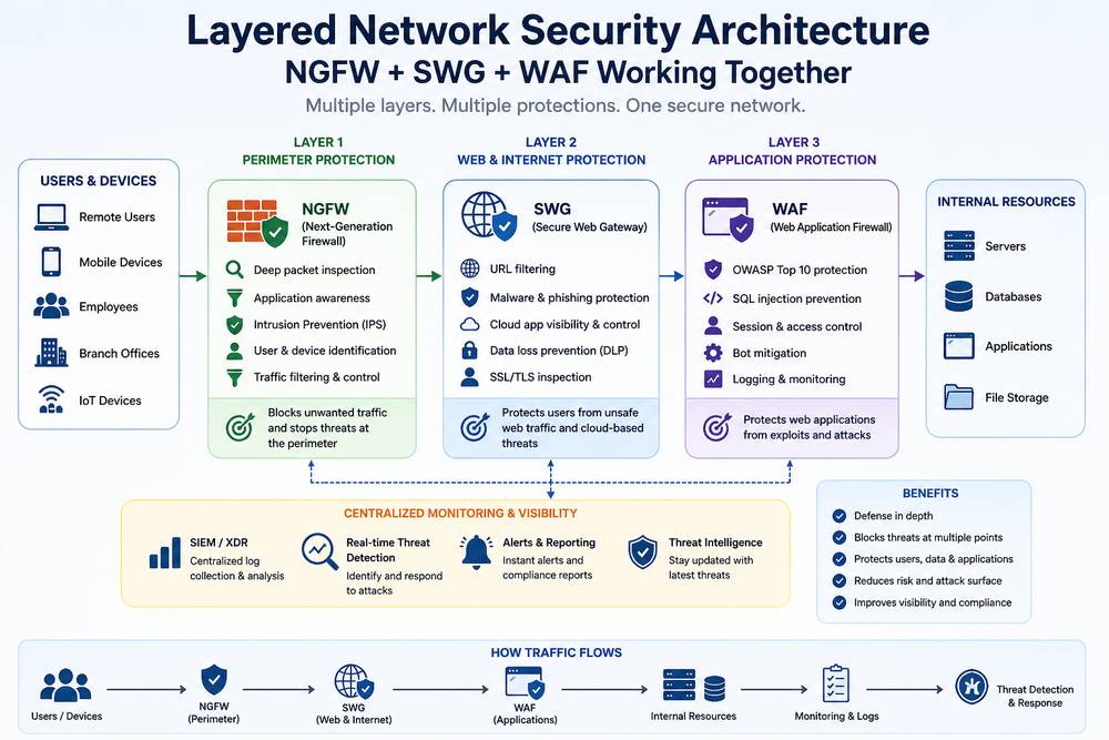 Network Security: The Complete Guide to Protecting Modern Infrastructure 5 ngfw swg waf layered network security