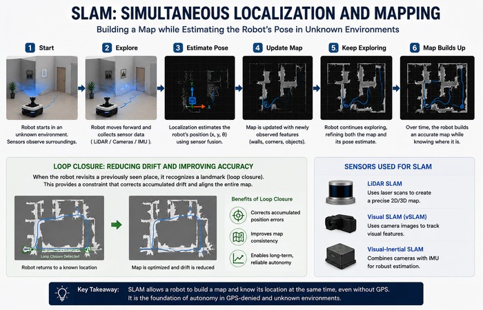 Robot Navigation & Autonomy: How Robots Localize, Plan, and Move 3 slam robot navigation mapping