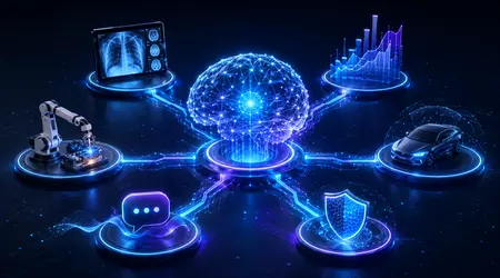 Artificial intelligence connected to healthcare, finance, industry, mobility and cybersecurity applications