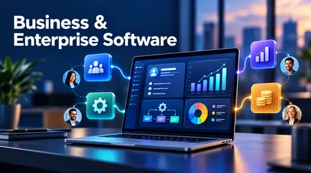 Business and enterprise software dashboard with connected business tools